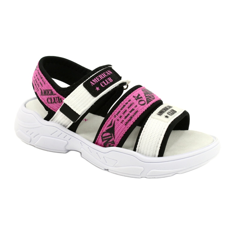 American Club Kinder-Sportsandalen mit Lederinnensohle RL29/21 Schwarz-Fuxia weiß