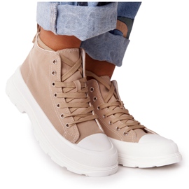 Hohe Sneakers für Damen auf einer großen Sohle hellbraun Trissy
