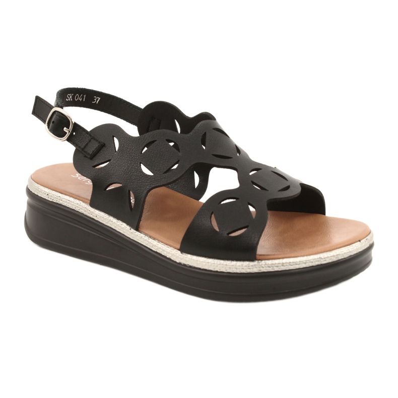 Sergio Leone Frauen um Öko-Skick-Sandalen schwarz SK041