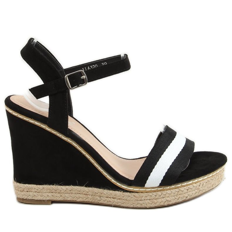 Schwarze Sandalen auf schwarzem Keil LL6320 Schwarz