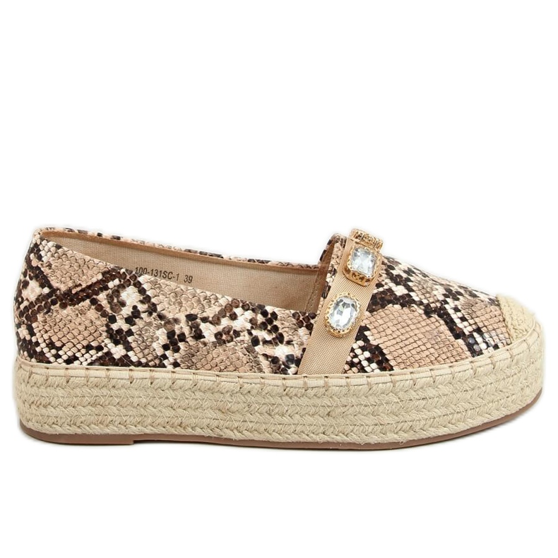 Espadrilles mit Schlangensteinen 100-131-SC-1 Taupe Snake beige braun