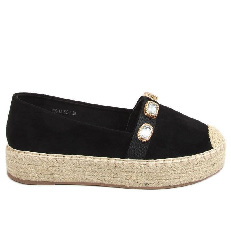 Espadrilles mit Steinen schwarz 100-131-SC-1 Schwarz