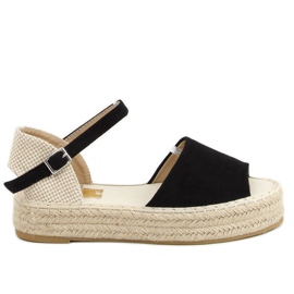 Schwarze Espadrilles mit offener Spitze A663-ESP-1 Schwarz beige