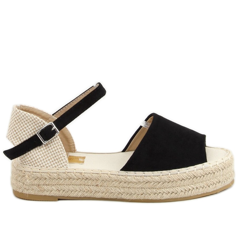 Schwarze Espadrilles mit offener Spitze A663-ESP-1 Schwarz beige