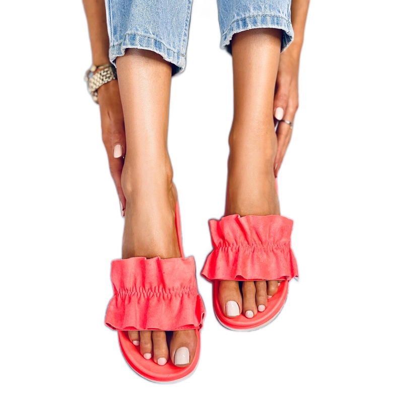 Damenhausschuhe mit Rüschenkoralle 38862 Watermelon Red mehrfarbig orange