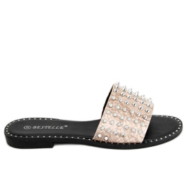 Beige Hausschuhe mit Nieten N101 Beige