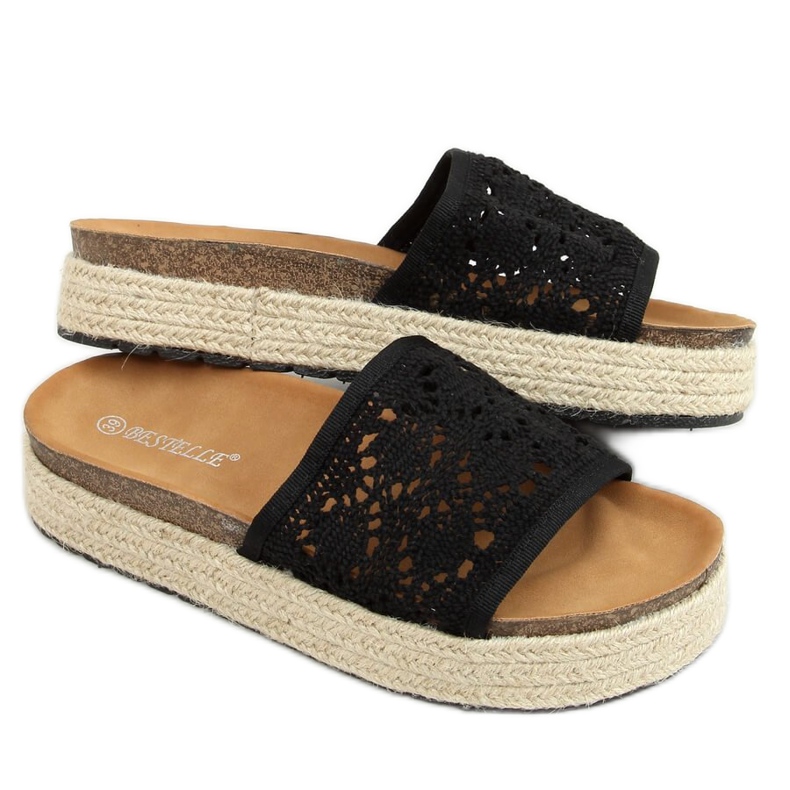 Schwarze durchbrochene Espadrilles 20-349 Schwarz