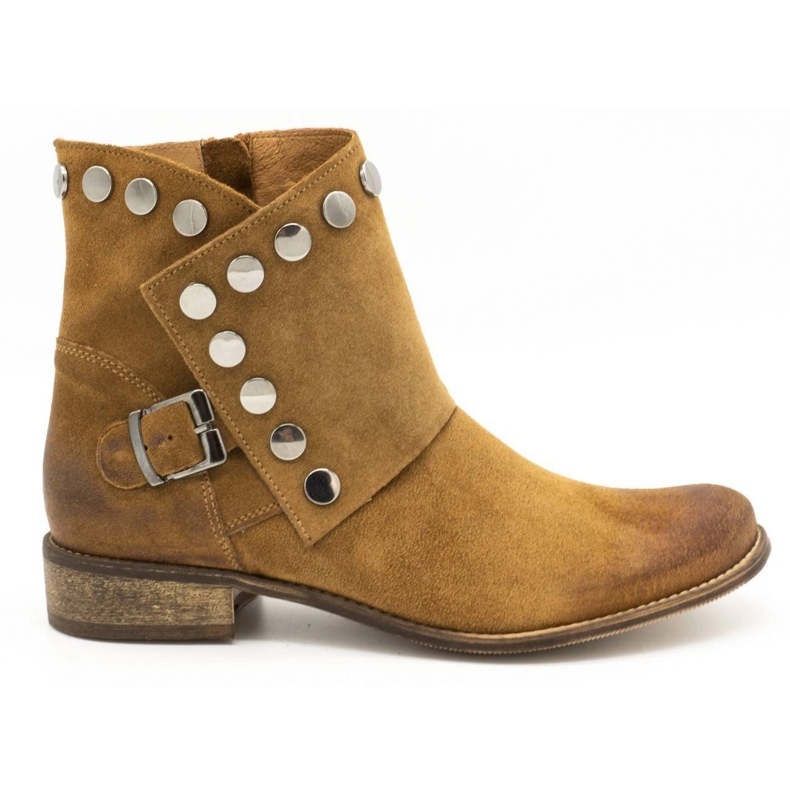 Exousite Damen Lederstiefelette mit 1198 Kamelnieten braun mehrfarbig