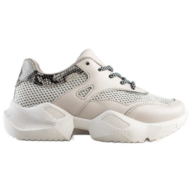 SHELOVET Graue Sneakers mit Schlangenmuster beige