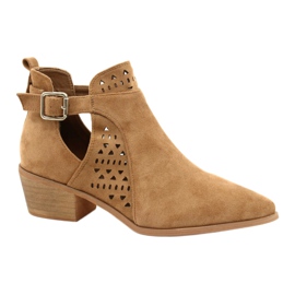 FB1 Damenstiefel mit hohem Absatz Wildleder Schnalle Camel Esen braun