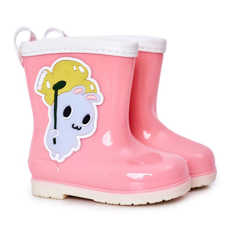 Rosa Regenstiefel für Kinder mit Hase