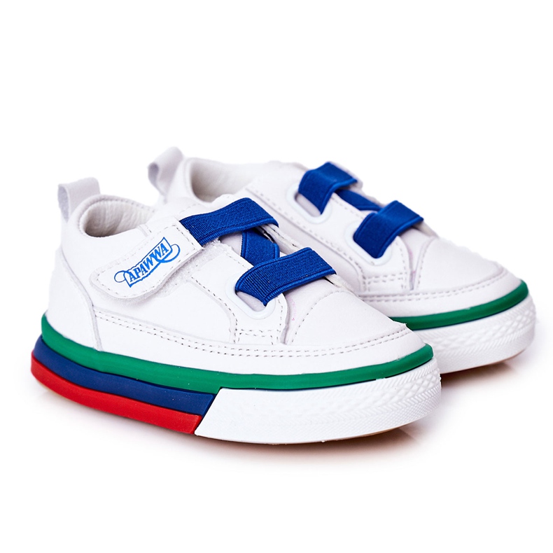 Apawwa Gerippte Kinder-Sneaker in Weiß und Marineblau Baxter navy blau