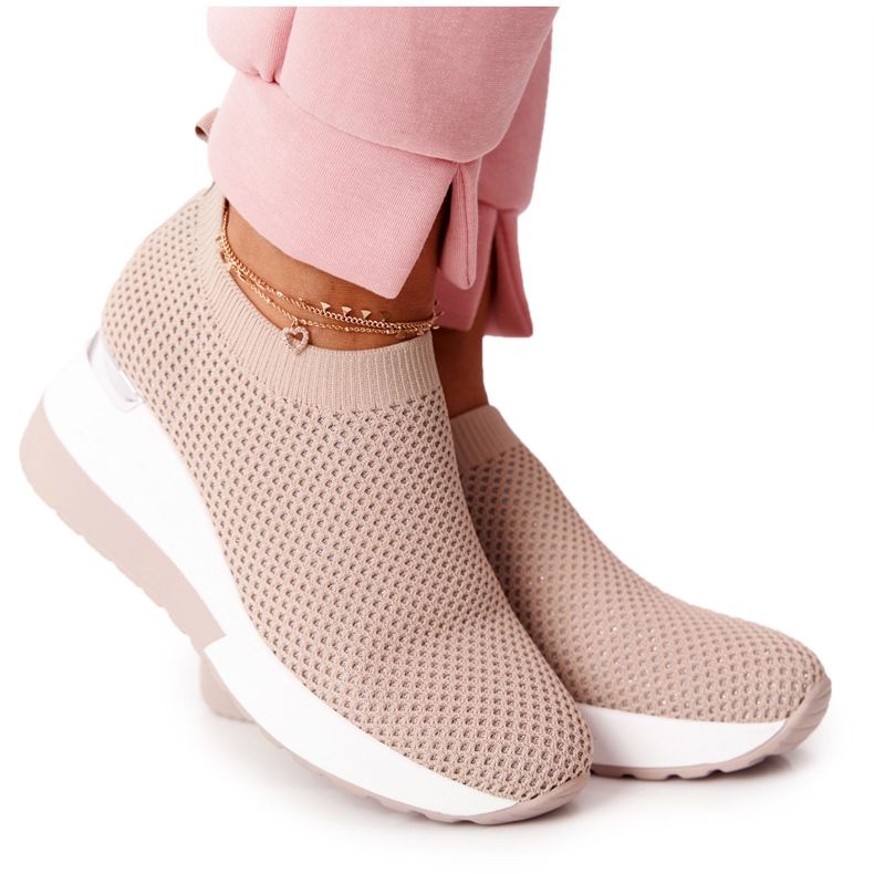 Durchbrochene Sneakers Slip-On mit Keilabsatz Beige Harmony weiß