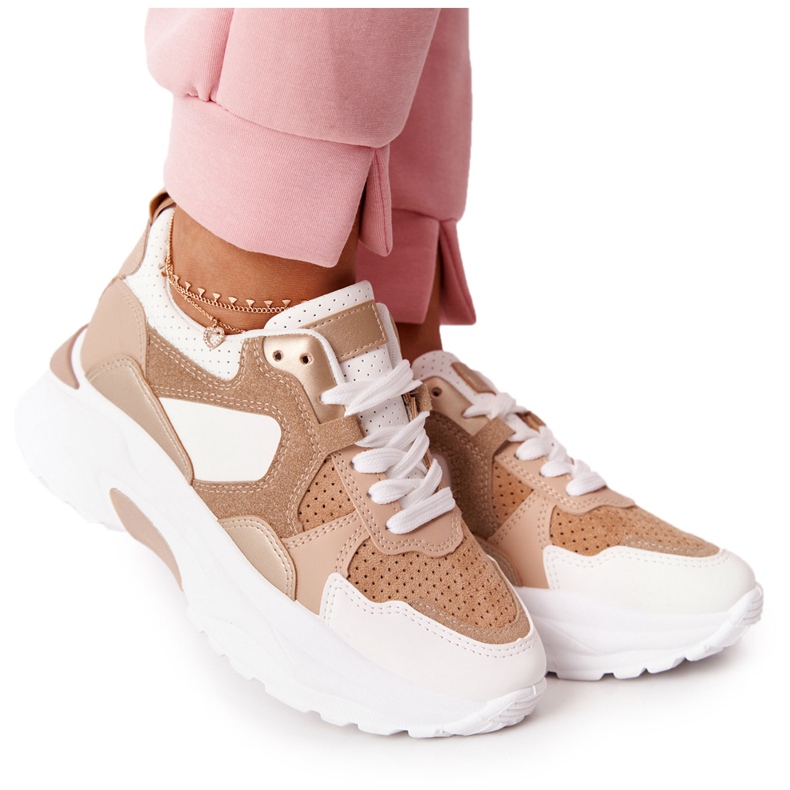Sneakers für Damen Beige Yolo auf großer Sohle weiß
