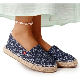 Espadrilles auf einer geflochtenen Plattform Big Star AA274628 Marineblau beige navy blau