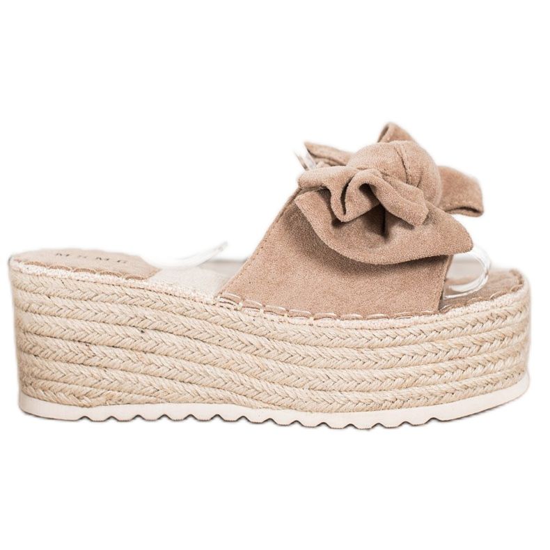 SHELOVET Hausschuhe auf der Plattform mit Schleife beige