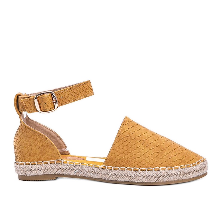 Senfgelbe Espadrilles mit Schlangenledermotiv