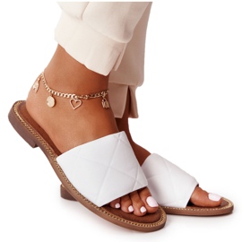 Hausschuhe aus Leder mit Steppung Nicole 2650 Weiß