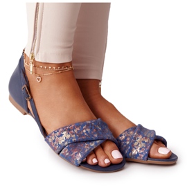 Ledersandalen mit Blumen Maciejka 04614-43 Marineblau golden