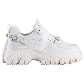 SHELOVET Weiße Sneaker mit Perlen