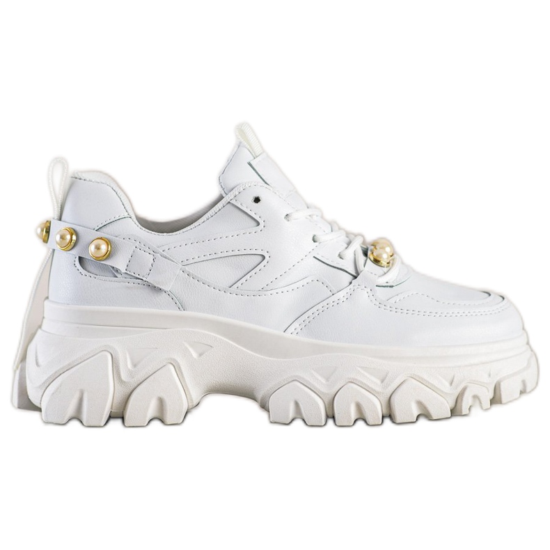 SHELOVET Weiße Sneaker mit Perlen