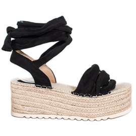 SHELOVET Gebundene Espadrilles-Sandalen schwarz