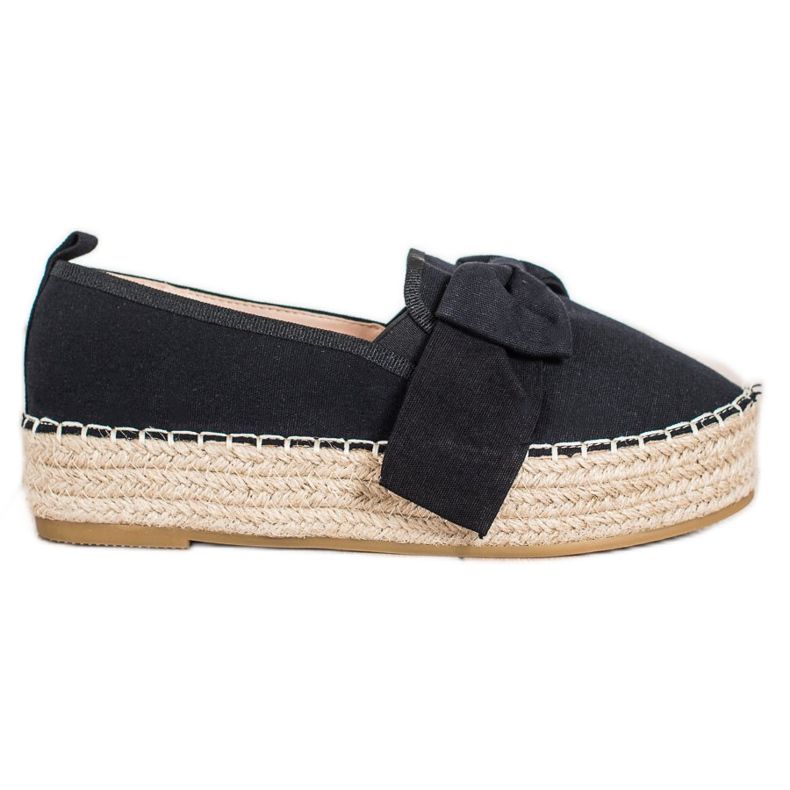 SHELOVET Schwarze Espadrilles mit Schleife
