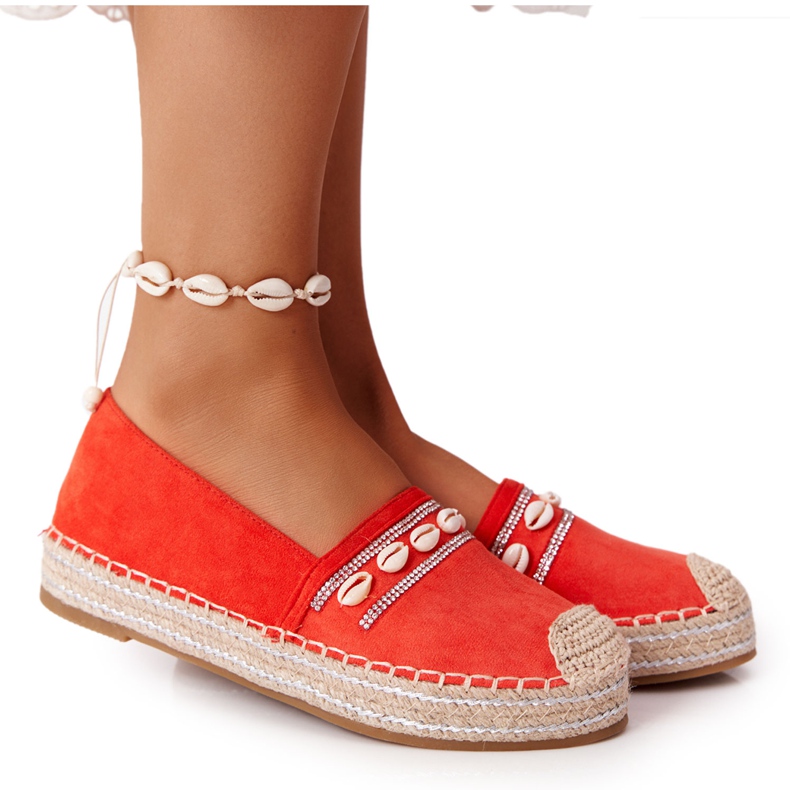 PG1 Espadrilles auf Plattform mit Korallenmuschel rot orange