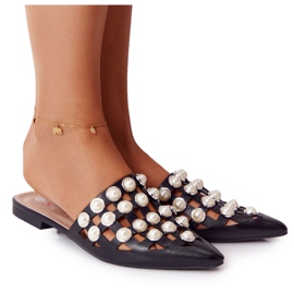 PS1 Schwarze Ripple Hausschuhe mit Obermaterial und Perlen