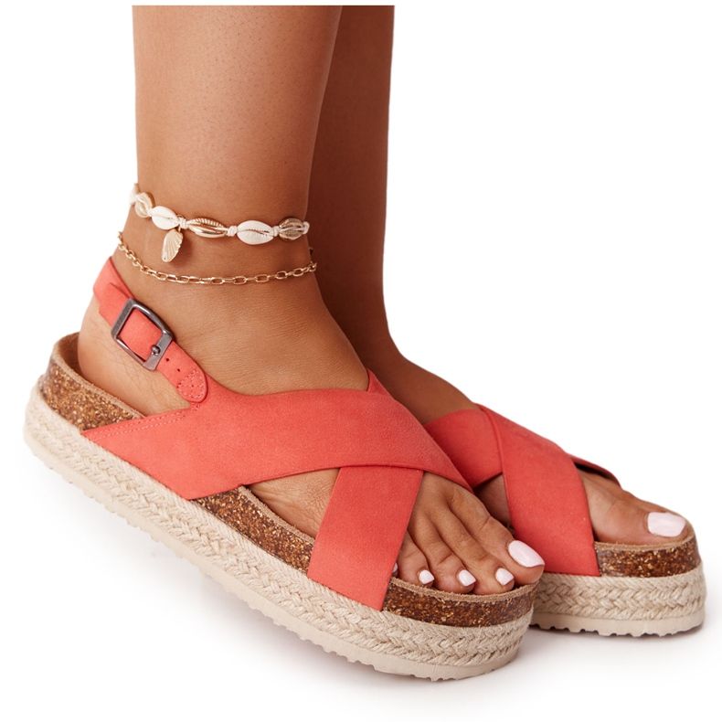 Sandalen auf der Korkplattform Big Star FF274A129 Koral beige rot
