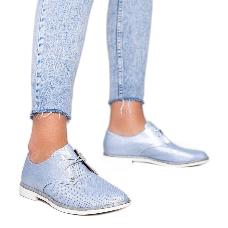 Blau glänzende durchbrochene Grand Street Schuhe