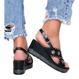 Schwarze Metallic-Keilsandalen Mon