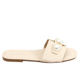 Hausschuhe mit Perlen N-91 Beige