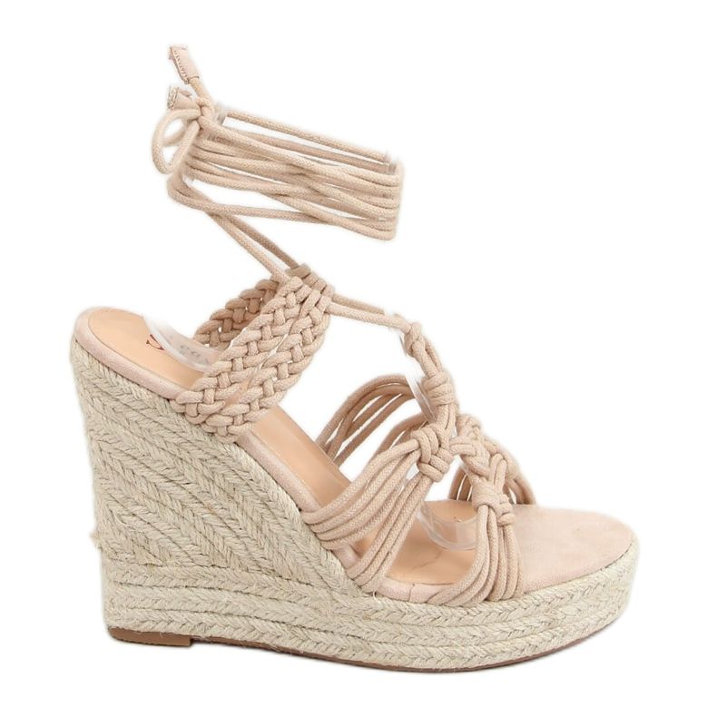 Espadrilles auf einem Keil geflochten Boho Beige M319P Nude