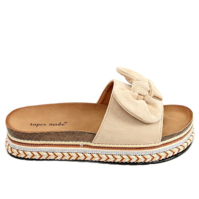 Beige 7705 Beige Slipper auf der verzierten Sohle