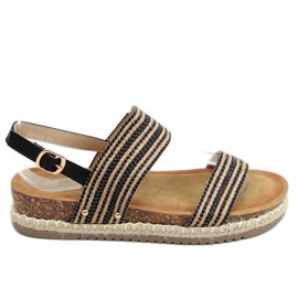 Schwarze Espadrilles-Sandalen FD-50 Schwarz beige