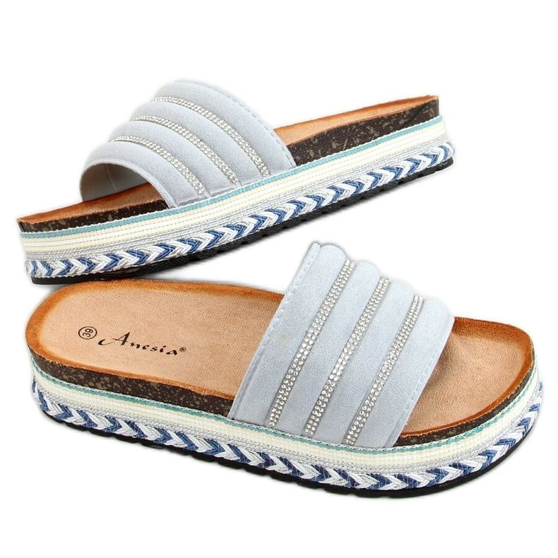 Blaue N-96 Blaue Pantoffeln auf der verzierten Sohle