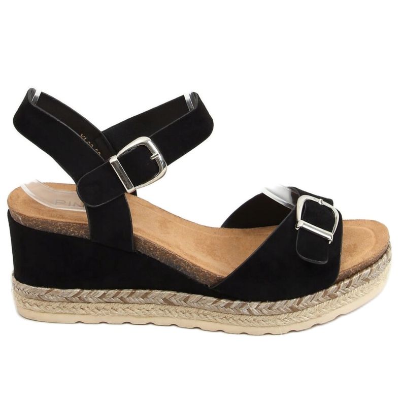 Schwarze Espadrilles auf Keilabsatz YL93 Schwarz