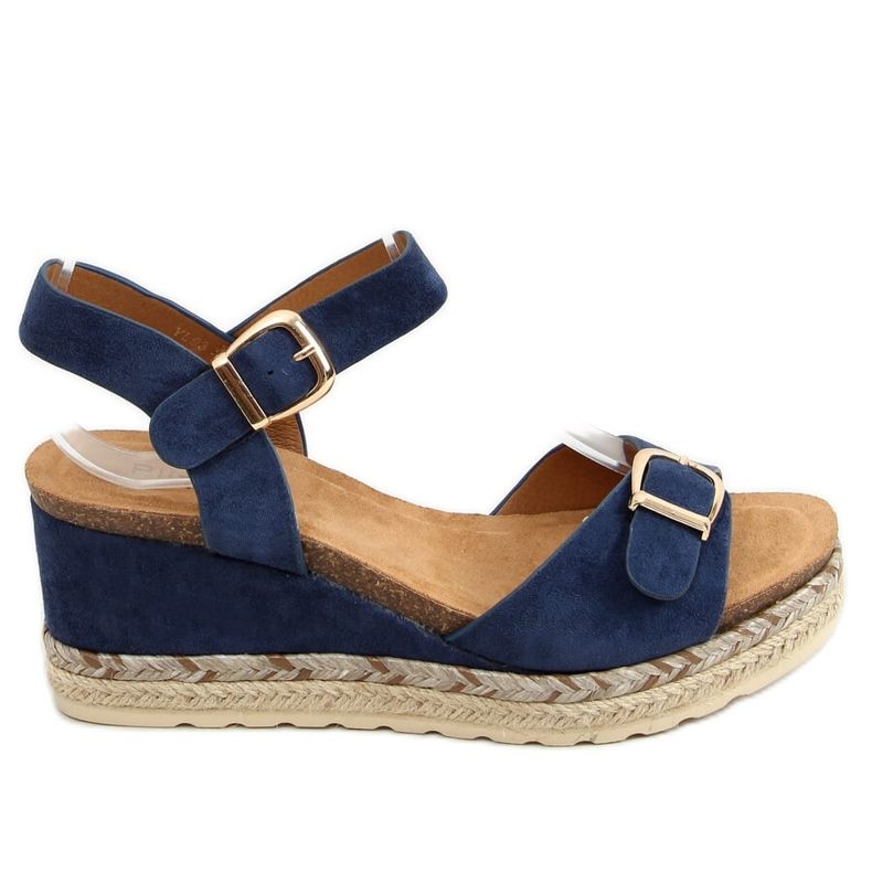 YL93 Marineblaue Espadrilles auf Wedges navy blau