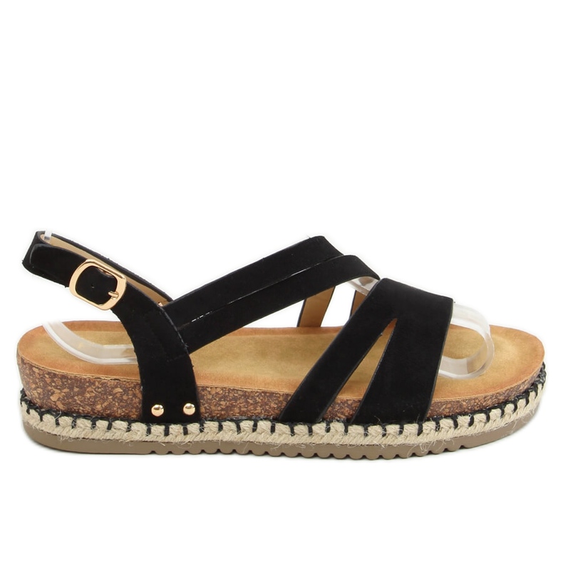 Schwarze Boho Espadrilles-Sandalen FD002 Schwarz