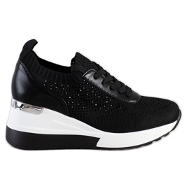 SHELOVET Keilsneaker mit Kristallen schwarz