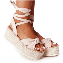 PS1 Gebundene Sandalen Auf Einem Geflochtenen Plateau Beige La Palma