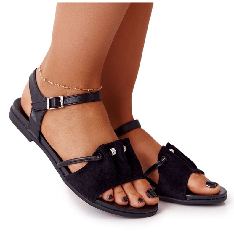 EVE Elegante Wildledersandalen mit Pailletten Schwarz Vitoria
