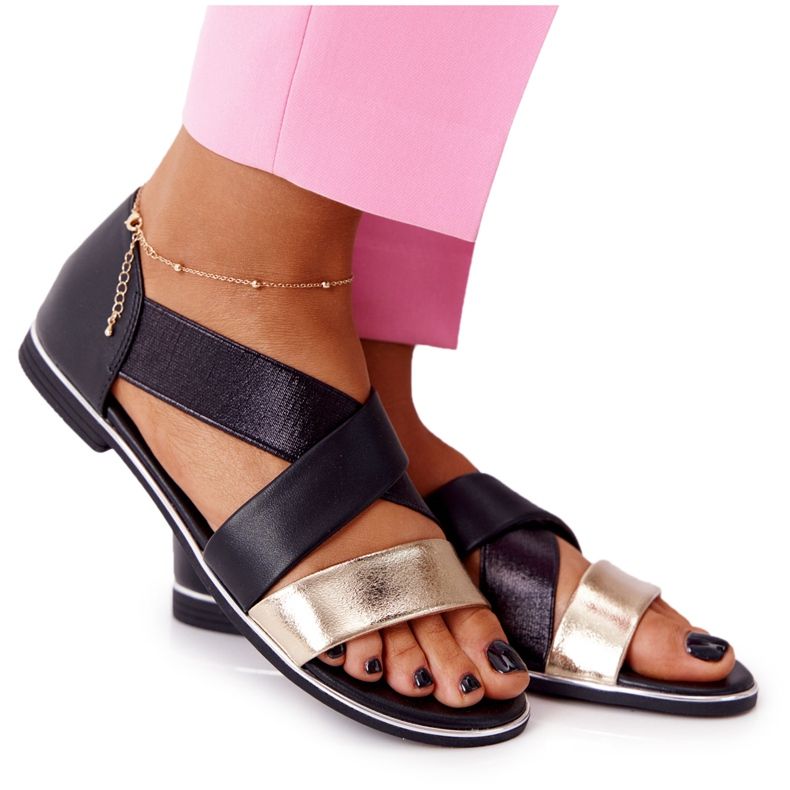 Gerippte Sandalen in Gold und Schwarz