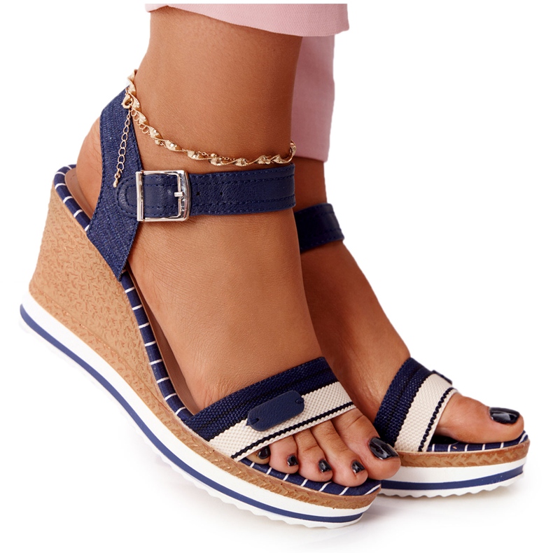 PG1 Marineblaue tropische Keilsandalen beige braun navy blau