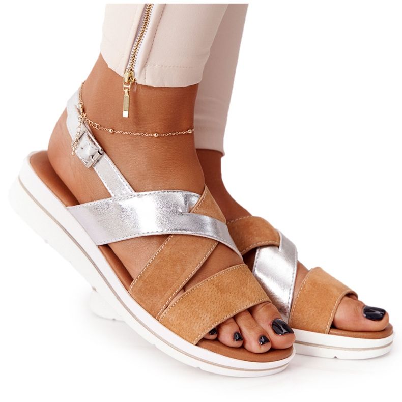 Wildledersandalen Sergio Leone SK039 Beige und Silber silber-