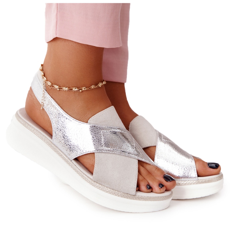 Slip-On Sandalen On The Sergio Leone SK029 Plateau Weiß-Silber silber-