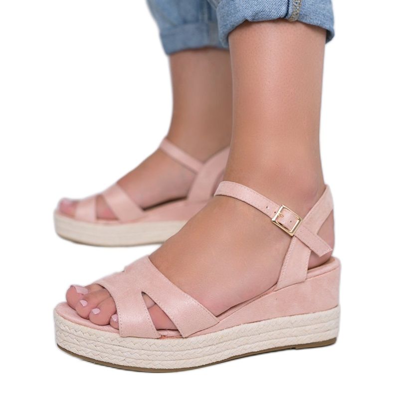 Pinke Espadrilles auf dem Moon Rising Wedge rosa