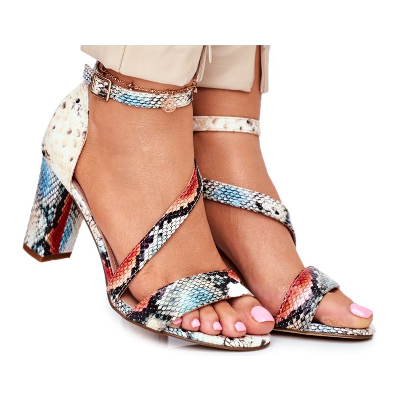 Damen Sandalen mit hohem Absatz Sergio Leone Red Snake SK870 beige mehrfarbig