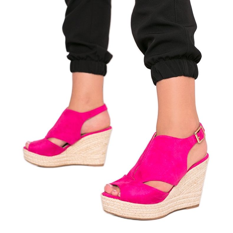 Rosa Espadrilles auf dem Keilabsatz Pretty Woman rot